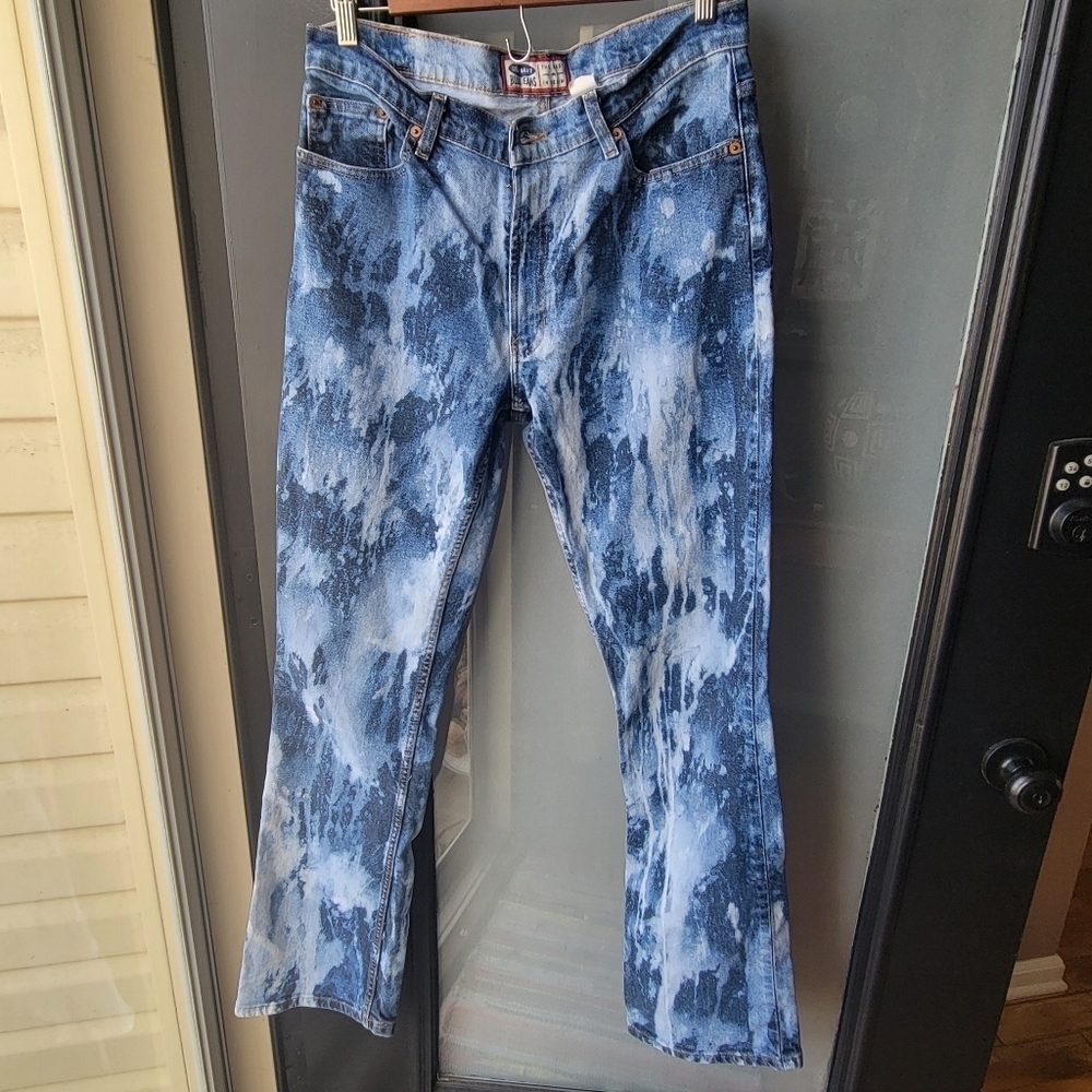 Old Navy Blue Jeans Womens Vintage 12 Long Waist 31" in Acid Wash Mid Rise 10"